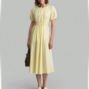 SHEIN Yellow Puff Sleeve Midi Sundress